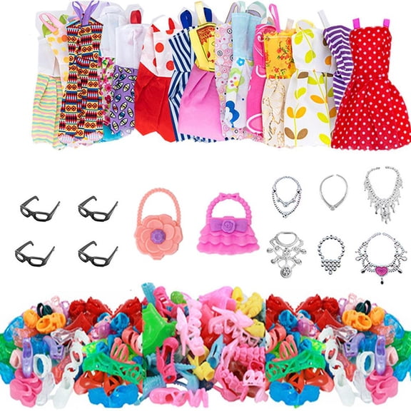 32PCS Doll Closet with Clothes & Accessories, Wedding Gowns, ashion Dresses, Casual Outfits, Swimsuit, Shoes, Hanger Dress up Toys for Girls Kids Gift
