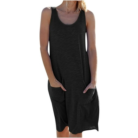

Dress for Women 2022 Black Dress Fashion Women Loose O-Neck Summer Plain Pocket Sleeveless Beach Dress Savings Clearance Deals Dress Pants Women Bridesmaid Dresses Black 2XL