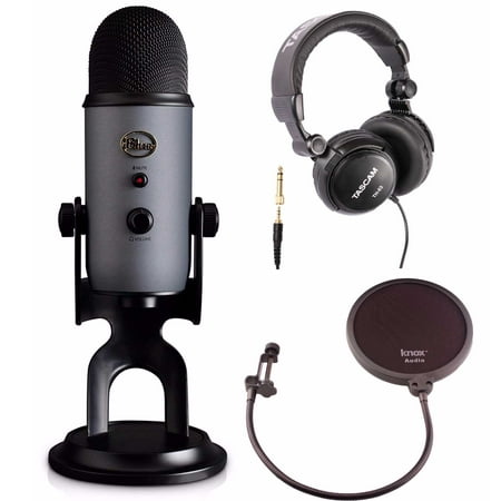Blue Microphone Yeti USB Microphone (Slate) with Headphones and Knox Pop