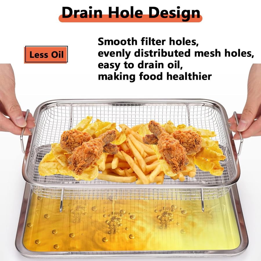 SOFTGAS Air Fryer Basket for Oven, 15.7 * 12'' Non-stick Steel Mesh Grill Basket Air Fryer Baking Tray Accessories Rack Roasting Basket for Convection Oven with Air Fryer, Dishwasher Safe