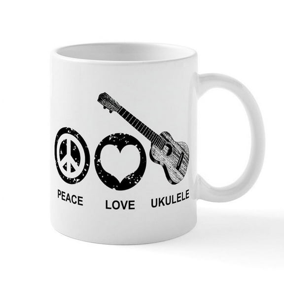 CafePress - Peace Love Ukulele Mug - 11 oz Ceramic Mug - Novelty Coffee Tea Cup