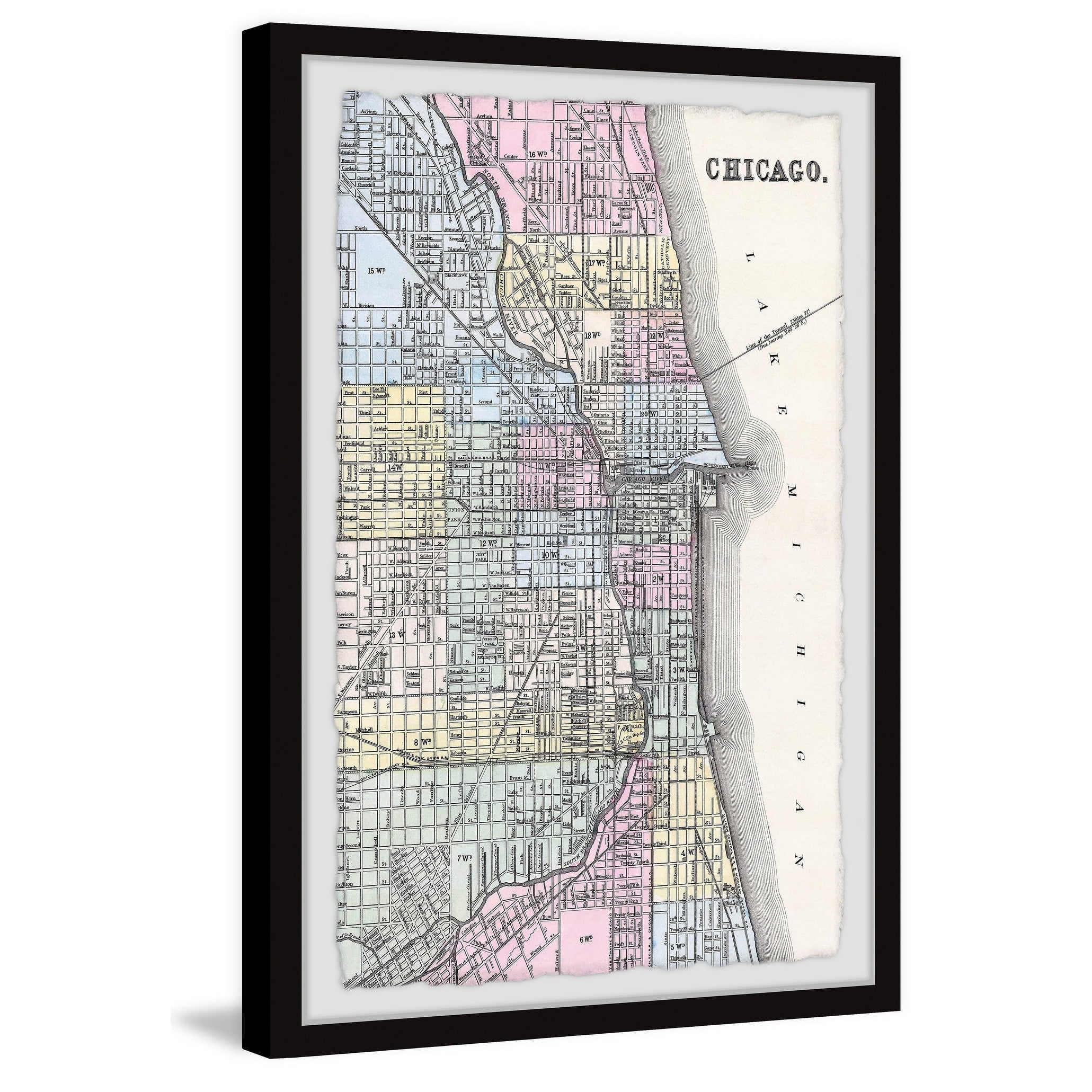 Marmont Hill Colored Chicago Street Map Framed Wall Art