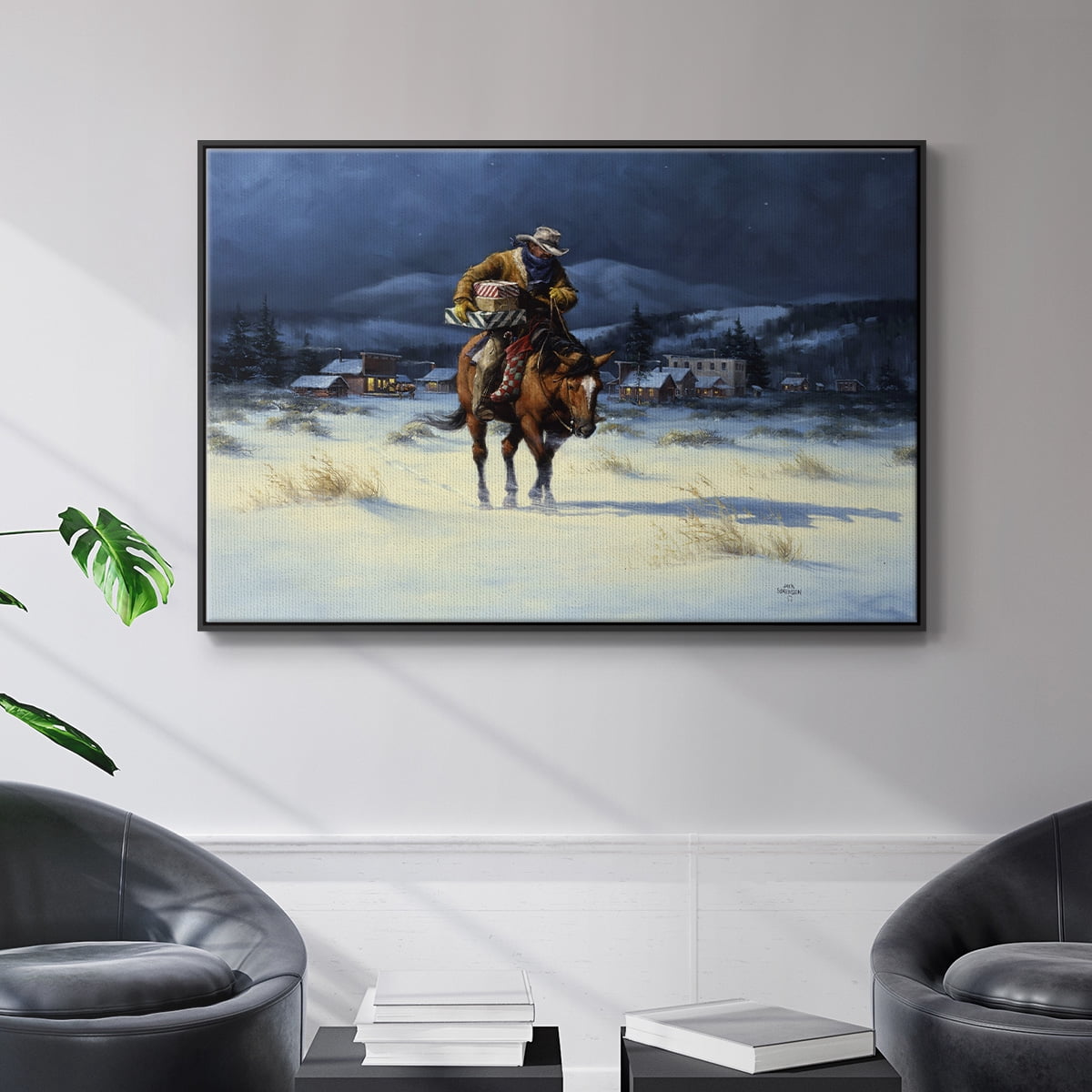 Bringing Christmas Home - Framed Gallery Wrapped Holiday Canvas - 25 x 37 - Black Frame