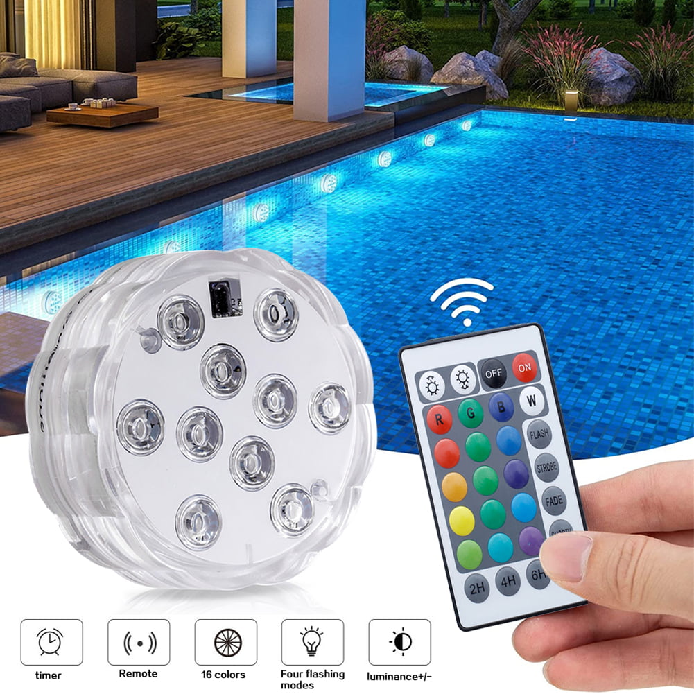 4pcs Waterproof Underwater Led RGB Lights w/Remote for Swimming Pool Fountain 