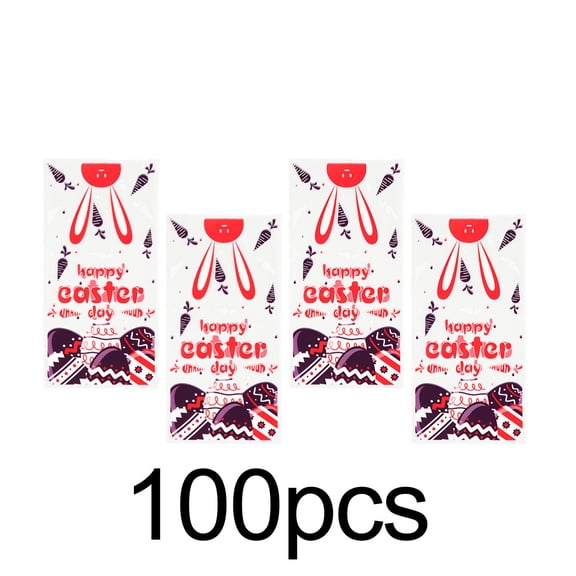 Easter Cellophane Treat Bags, 100 Pcs Goodies Bags with 110pcs Ties, Easter Gift Bag for Spring Holiday Birthday Party Favor Supplies (E)