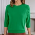 thumbnail image 4 of Fiaer Women's Sweater 3/4 Sleeve Oversized Knitted Pullover Crew Neck Trendy Casual Baggy Lightweight Black Tops Green XL, 4 of 7