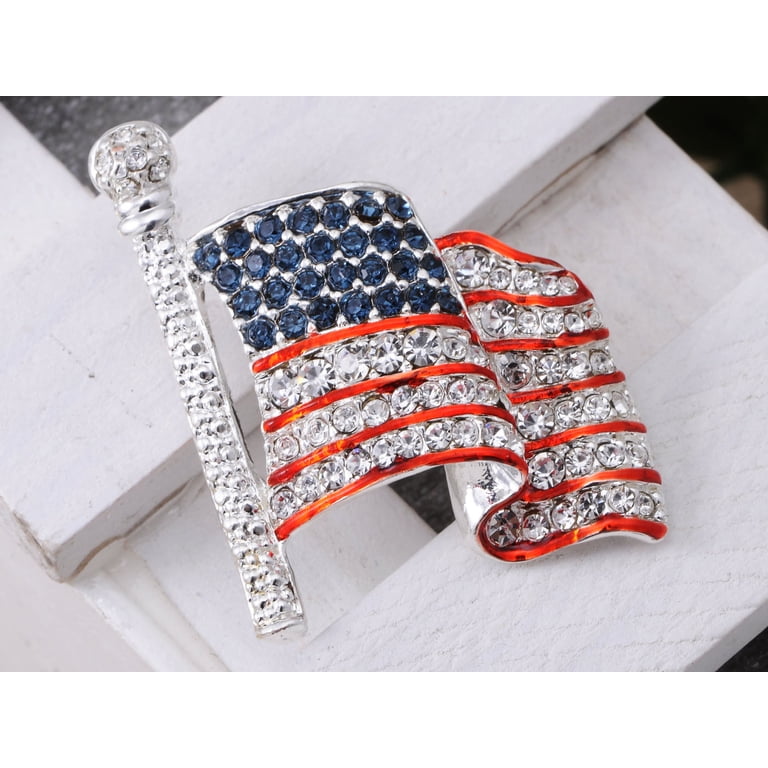 American Flag Brooches – Patriotic Rhinestone USA Lapel Pins For 4th Of July & Holidays
