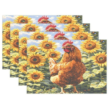 

Ryvnso Placemats Set of 4 Chicken Sunflower Dining Mats Heat-Resistant Non-Slip Washable Table Mat