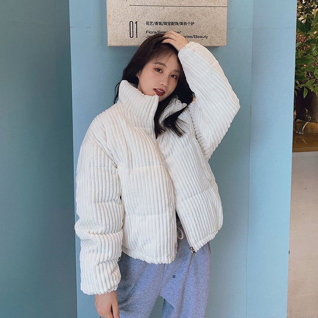 Chaqueta de algodón de pana suelta para mujer, chaqueta de algodón pequeña y corta para adelgazar, chaqueta de pan