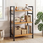 Taoset Bookshelf, 3 Tier Industrial Storage Shelf, Compact Metal & Wooden Bookcase for Small Spaces, Bedroom, Easy Assembly, Wood