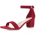 thumbnail image 1 of Sandalias De Tiras De Tobillo Tacón Medio De Bloque Punta Abierta Para Mujer Rojo 34, 1 of 7