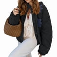 thumbnail image 2 of Womens Floral Embroidered Cropped Quilted Jacket Winter Warm Button Down Puffer Jacket Coat with Pockets, 2 of 7