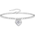 thumbnail image 1 of Pulsera Mujer de Plata 925 con Corazón y Circonitas, Brazalete Mujer Ajustable Chapado en Plata 925, Regalo en Navidad, Cumpleaños y más., 1 of 4