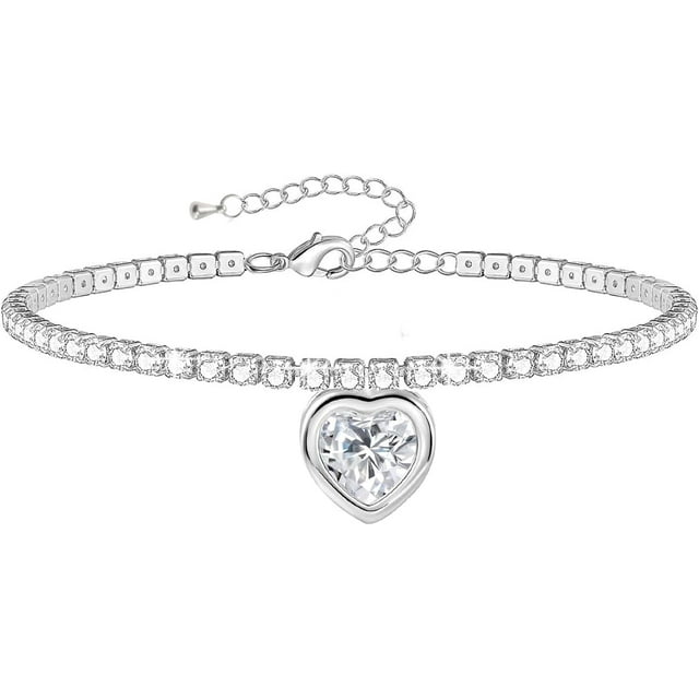 Pulsera Mujer de Plata 925 con Corazón y Circonitas, Brazalete Mujer Ajustable Chapado en Plata 925, Regalo en Navidad, Cumpleaños y más.