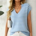 thumbnail image 4 of Cap Sleeve Tops for Women Casual V Neck Knit Sweater Vest Summer Striped Polo Shirts Fashion Sleeveless Blouses (M, Sky Blue), 4 of 7