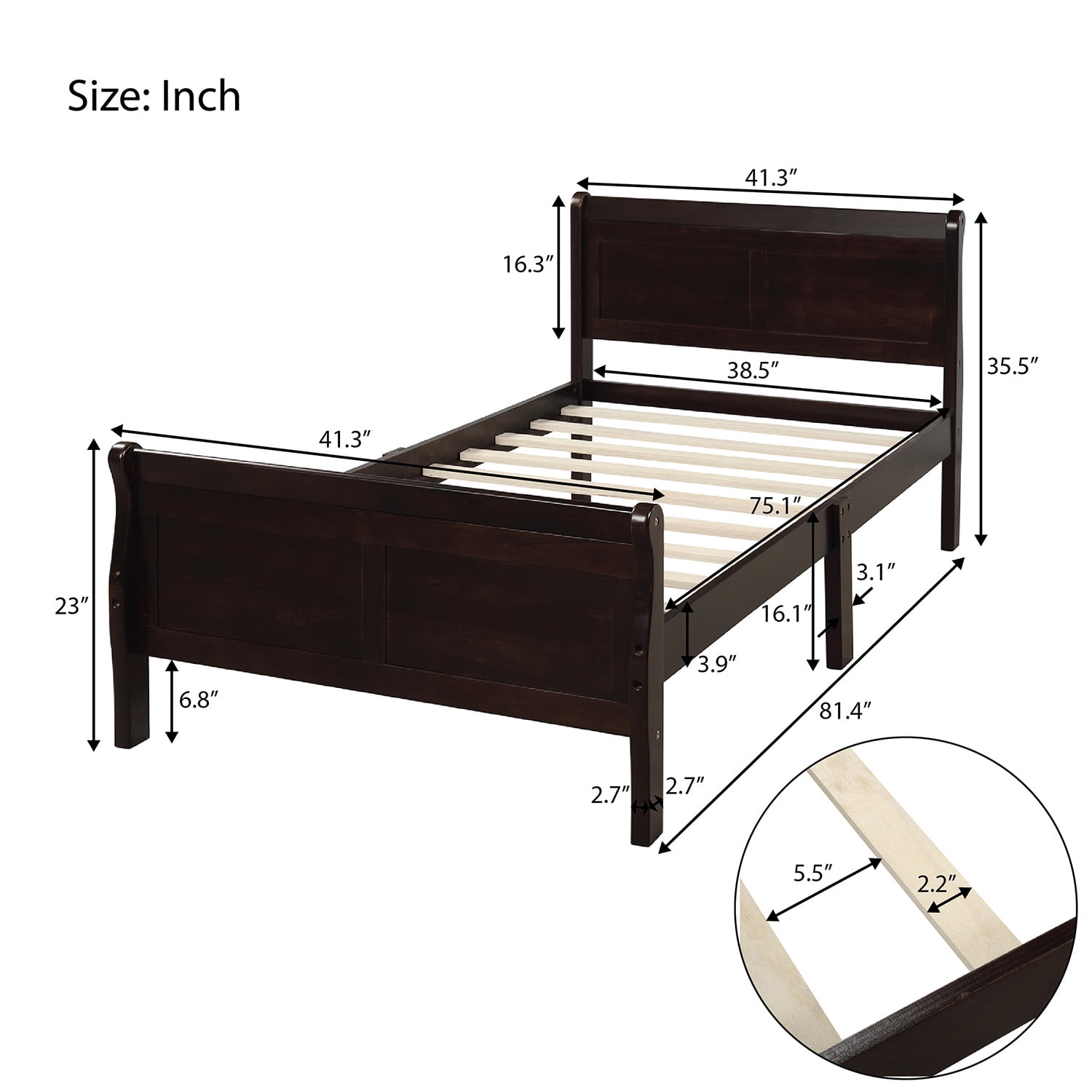Holaki Wood Twin Size Bed with Headboard & Footboard for Kids, Espresso