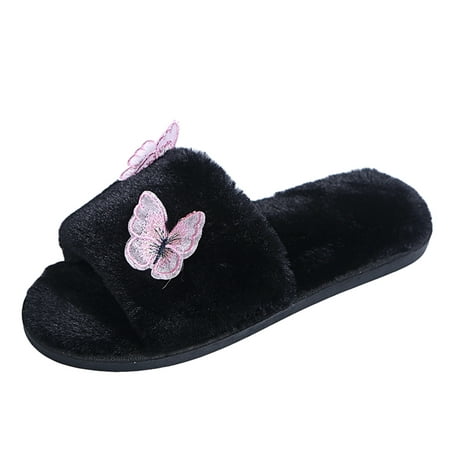 

Womens All Season Fashion Furry Warm Slippers Ladies Casual Flat Slip On Shoes Slippers Shoes for Women Womens Bedroom Slippers Size 7.5