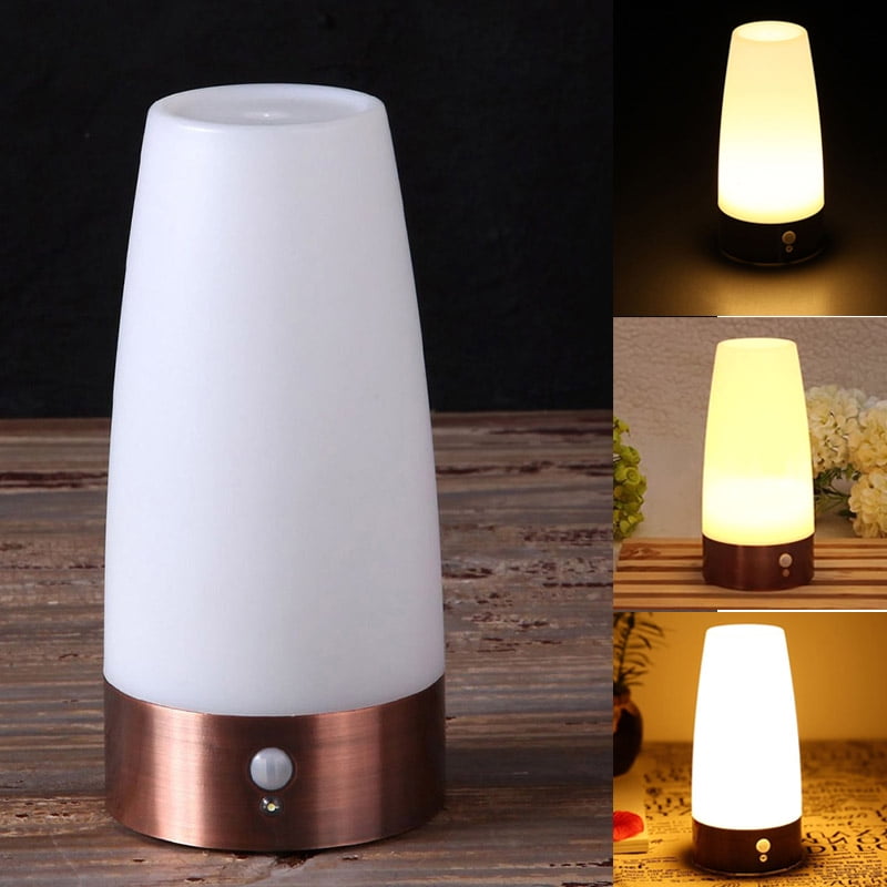 LED PIR Motion Sensor Battery Operated Night Light Lamp Bedside Table Desk Lamp 