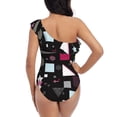 thumbnail image 5 of Picia Colorful Geometry Pattern Women's One Piece Swimsuits,One Shoulder Swimwear Asymmetric ,Ruffle Monokinis Bathing Suits,High Waisted Flattering Bathing Suits-Large, 5 of 8
