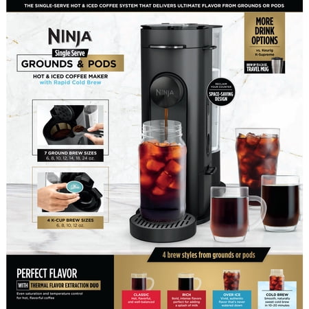 Ninja Pods & Grounds Hot & Iced Single-Serve Coffee Maker, K-Cup Pod Compatible, Rapid Cold Brew, PB045, Black