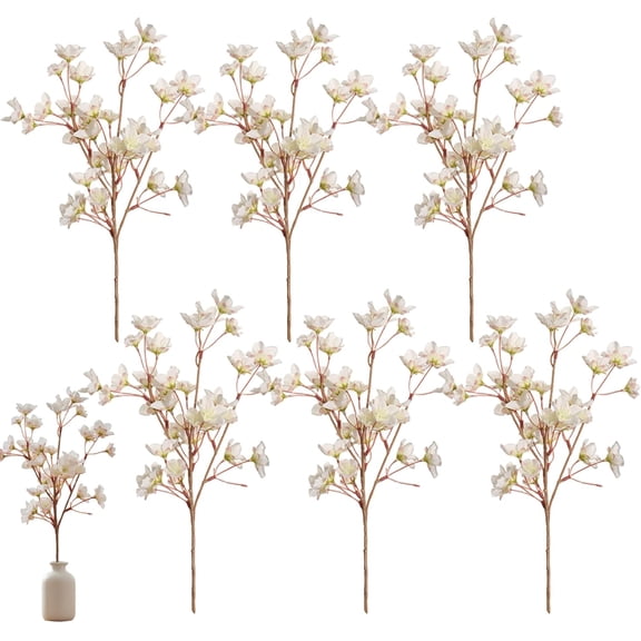 15.7 Inch Faux Cherry Blossom Branches (6 Pack) - Realistic Fake Flowers with Bendable Stems for Vase, Home Decor, Wedding Centerpieces, Party Arrangements, and DIY Crafts(C)