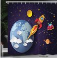 thumbnail image 2 of Outer Space Shower Curtain, Rocket on Planetary System with Earth Stars Ufo Saturn Sun Galaxy Boys Print, Fabric Bathroom Set with Hooks, 69W X 84L Inches Extra Long, Multicolor, by Ambesonne, 2 of 4