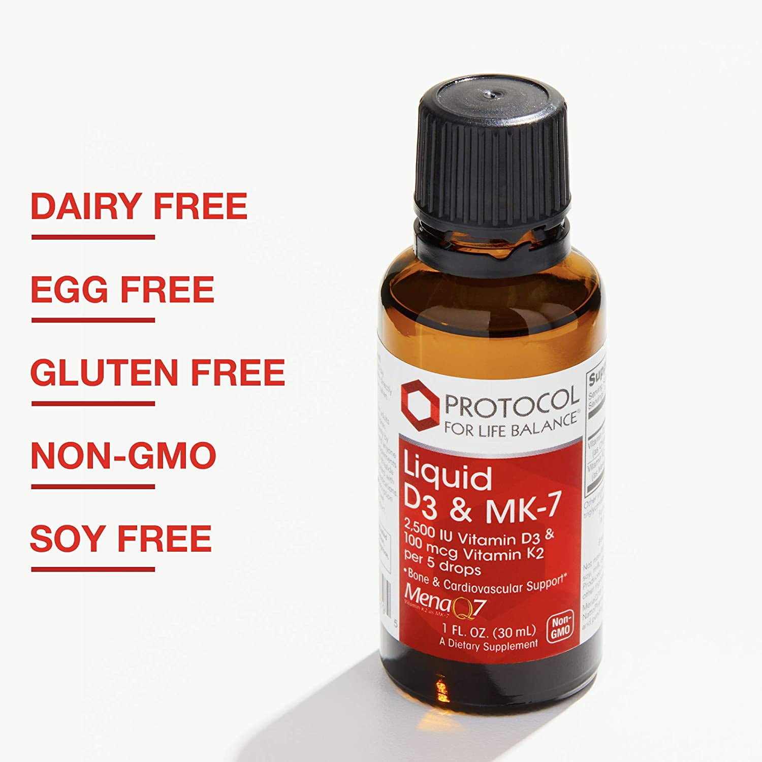 Protocol For Life Balance - Liquid D3 and MK-7 - 2500IU Vitamin D3 and 100mcg Vitamin K2, Helps Support Bone and Cardiovascular Health - 1 fl oz