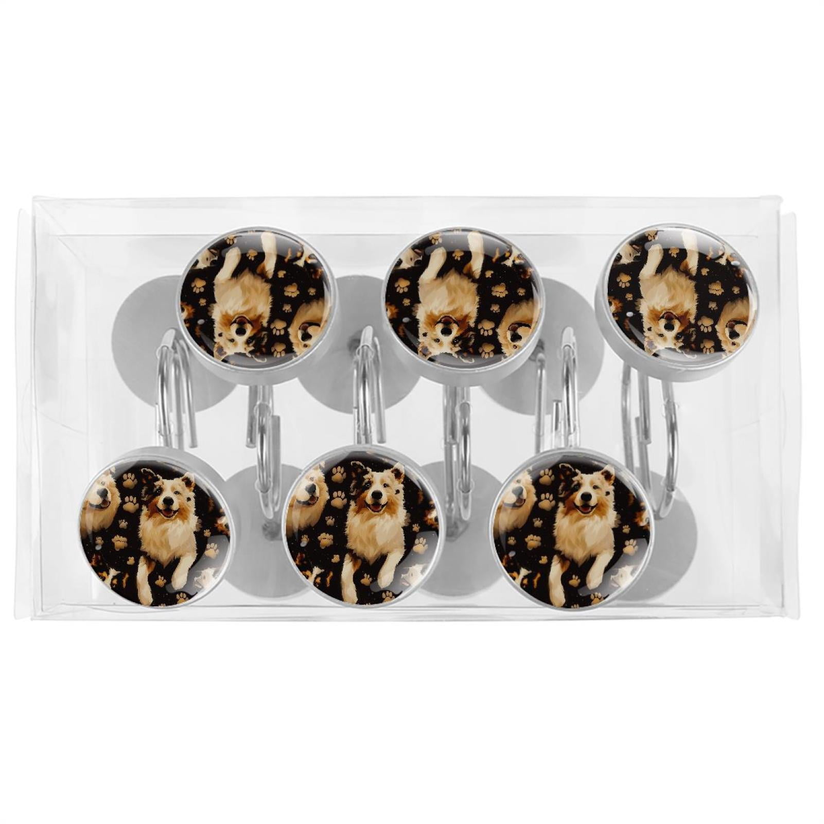 HemaKayy 12 Pcs Shower Curtain Hooks Bathroom Decorative Accessories Australian Shepherd Dog