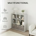 thumbnail image 6 of White 9 Cube Storage Organizer with Thickness Wooden Board, Wooden Nice Cube Storage Organizer, 9 White Cubbies Shelf for Bedroom, Living Room, Playroom, 14.6" × 43.8" × 43.8", 6 of 14