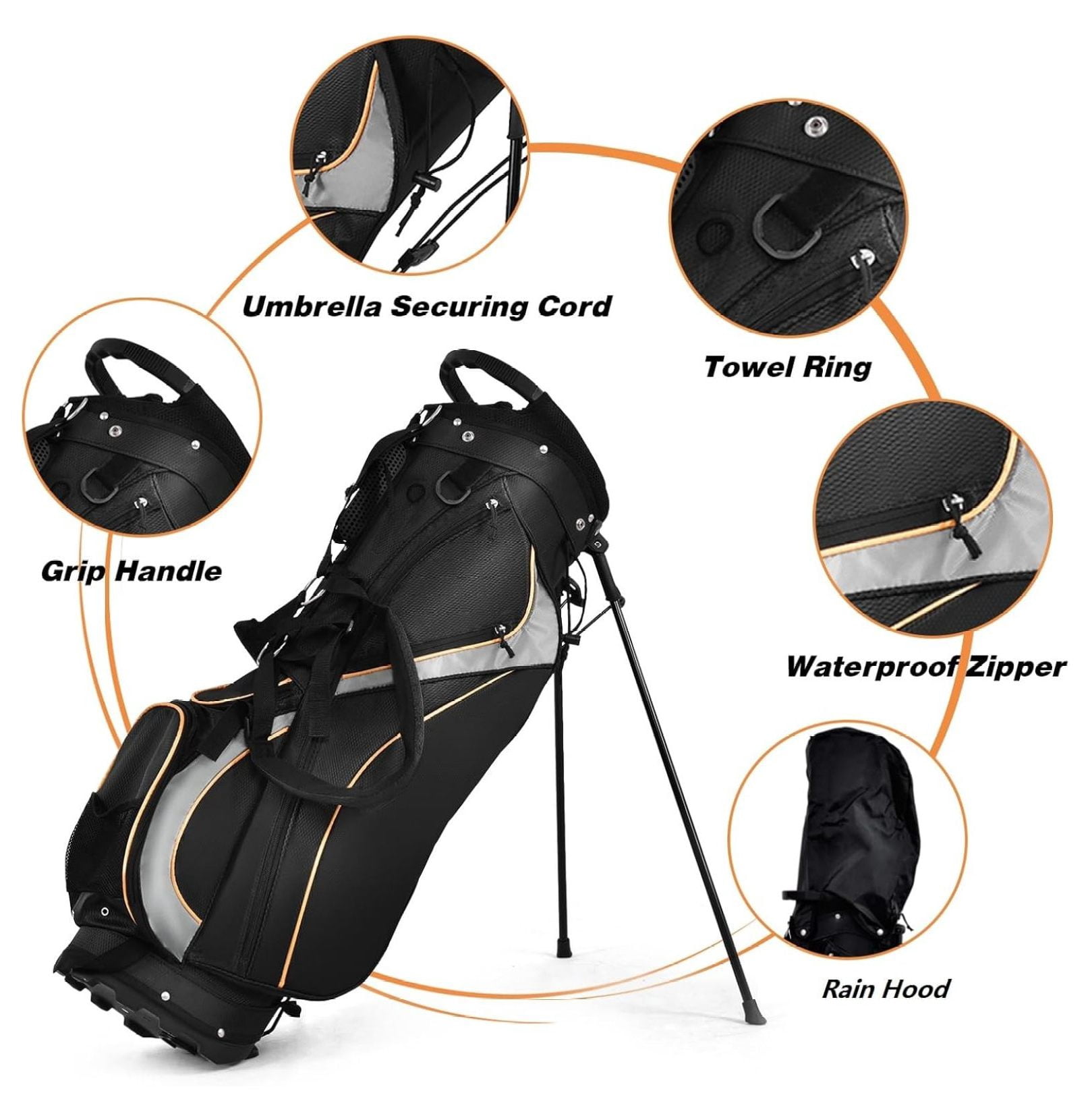 Golf Stand Bag, Golf Cart Bags with 8-Way Divider, Rain Hood & Double Shoulder Straps, Lightweight Portable Club Bag for Men Women