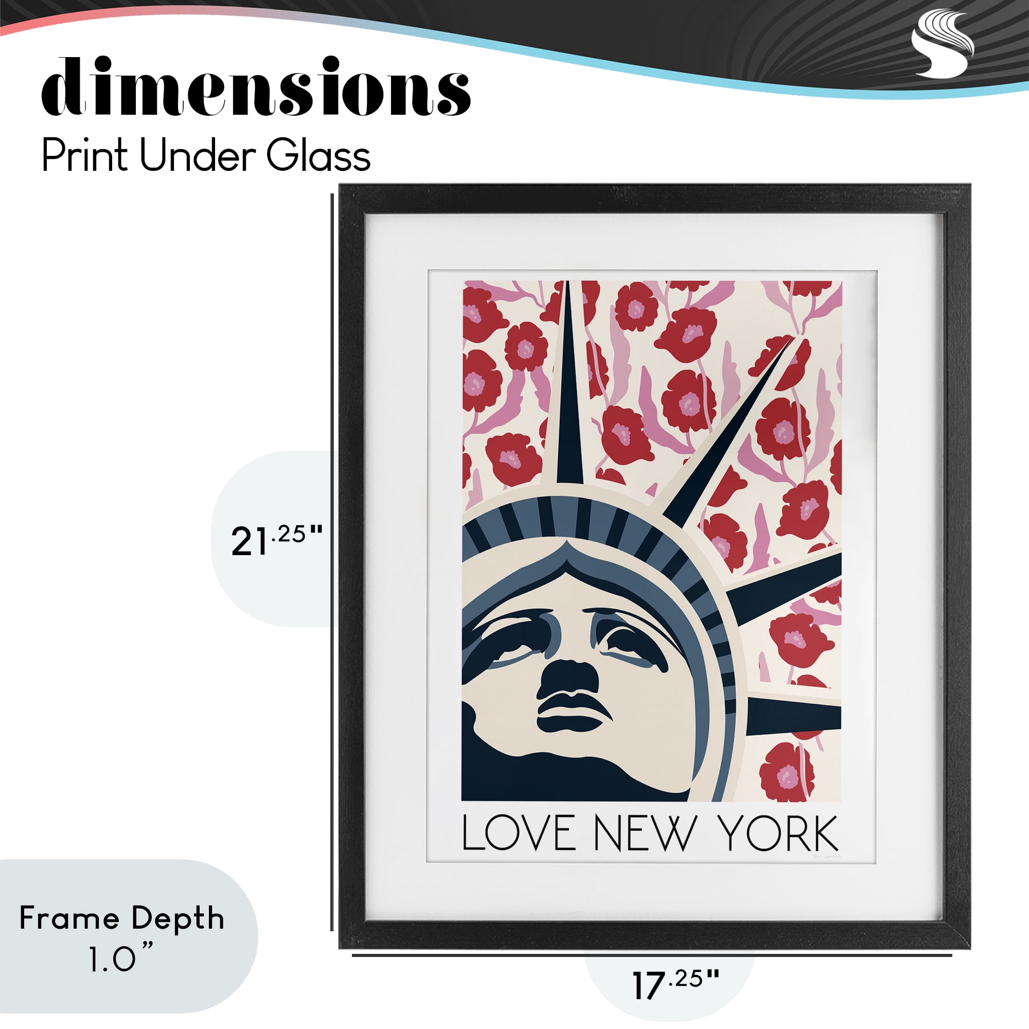 Stupell Industries Groovy Florals Love New York Black Framed Print Under Glass, design by Omar Escalante