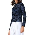 thumbnail image 4 of Women's Sheer Mesh Floral Tops Mock Neck Long Sleeve Sexy Shirt See Through Blouses S Navy Blue, 4 of 6
