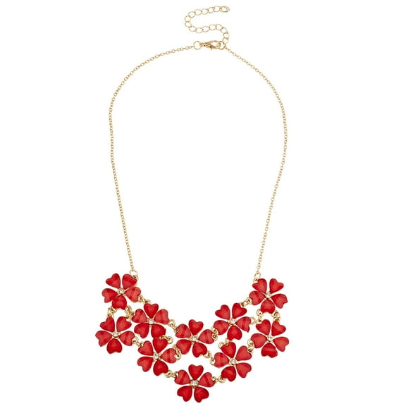Lux Accessories Gold Tone Red Floral Multi Flower Holiday Statement Bib Necklace