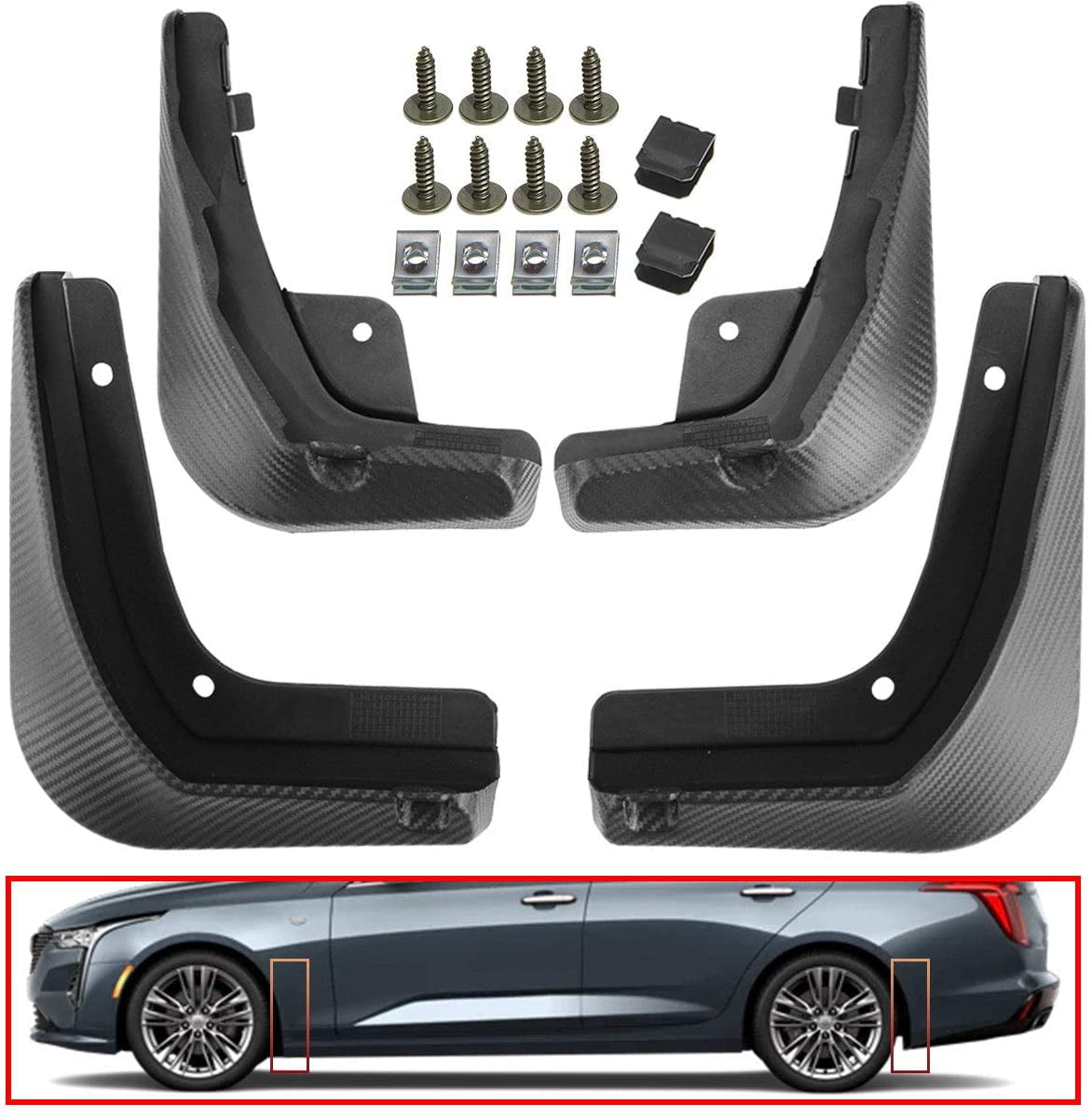 APremium Mud Flaps Splash Guards Compatible with Cadillac CT4 20202021 Front and Rear 4PC