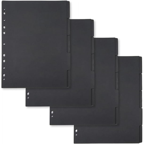 Separadores de carpeta de 20 hojas con 5 pestañas y 11 agujeros. Separadores de índice para cuadernos A4 de 29,8 x 22,1 cm con pestañas, negros, para escribir.
