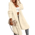 thumbnail image 4 of Long Sleeved Fall Winter Women Casual Hooded Knit Coat Loose Long Cardigan with Pocket, 4 of 5