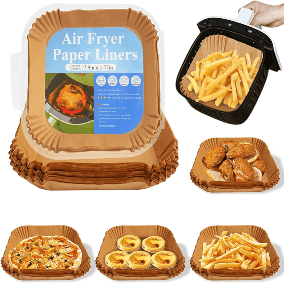 Air Fryer Liners Square,100 Pcs 7.9 inch Non-stick and Waterproof Air Fryer Disposable Parchment Paper for Frying, Baking, Cooking, Roasting