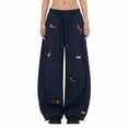thumbnail image 2 of vigerkar Embroidery Puppy Baggy Barrel Sweatpants Casual Y2K Elastic Drawstring Unisex Wide Leg Pants Lantern Trouser (Navy, L), 2 of 9