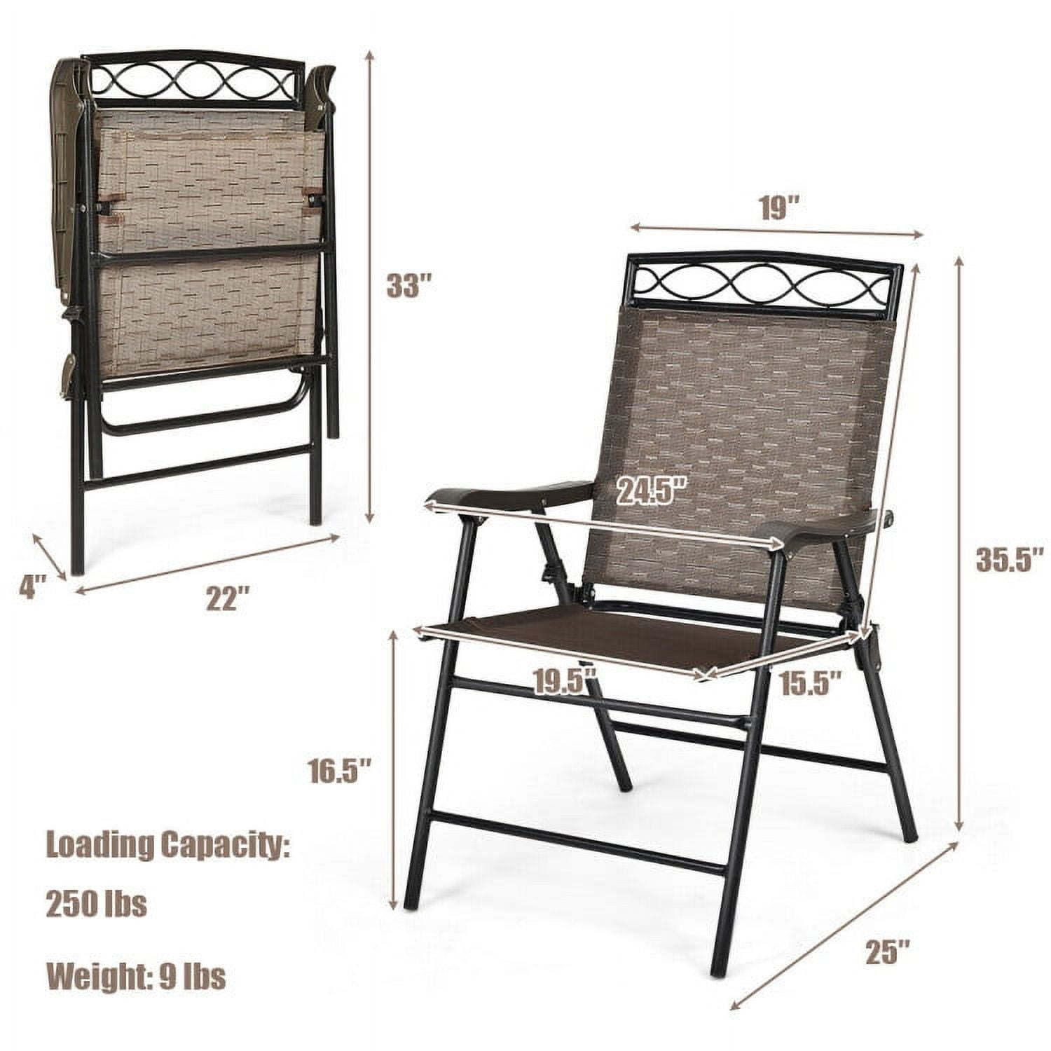 Aimee Lii Set of 2 Patio Folding Chairs Sling Portable Dining Chair Set with Armrest, Outdoor Patio Set