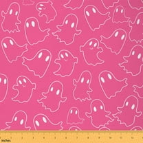 Homewish Funny Ghost Fabric by the Yard 1 Yard,Spooky Halloween Home Decor Fabric by the Yard,Hotpink White Sewing Fabric For Boys Girls,Breathable Home Decor