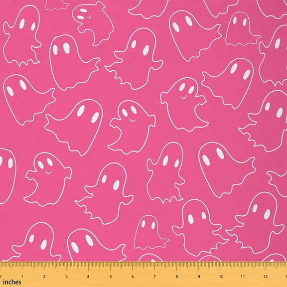 Homewish Funny Ghost Fabric by the Yard 1 Yard,Spooky Halloween Home Decor Fabric by the Yard,Hotpink White Sewing Fabric For Boys Girls,Breathable Home Decor