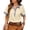 Khaki, variant on Women's Colorblock Short Sleeve Button-Down Top, Contrast Collar Snap Button Western Shirt, Breathable Casual Summer Blouse