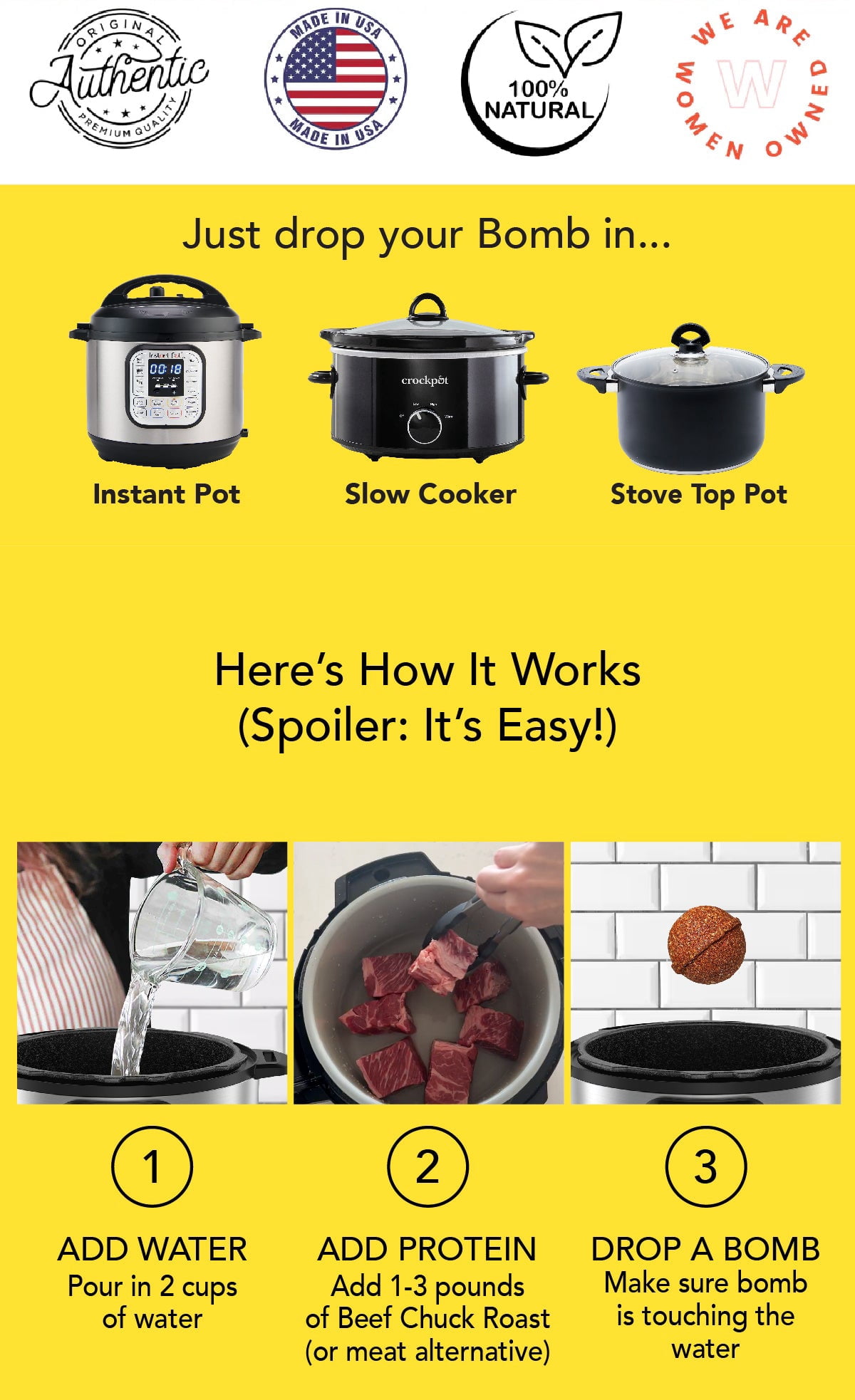 InstaBomb Pot Roast Bomb - 2 Pack - Just Add Water, Meat, & 1 Birria Bomb - Seasoning Bomb - Instant Pot - Slow Cooker