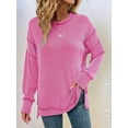 thumbnail image 3 of Womens Long Sleeve Tops Ribbed Loose Fit Oversized Sweatshirts with Side Slit High Low Hem Fall Outfits Rose Red M, 3 of 5