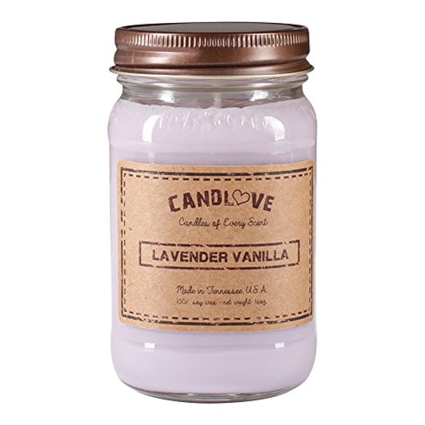 Candlove "Lavender Vanilla" Scented 16oz Mason Jar Candle 100 Soy Made In The USA