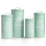 Barnyard Designs Decorative Nesting Kitchen Canister Jars with Lids, Mint Metal Rustic Vintage Farmhouse Container Decor for Flour Sugar Coffee Tea Storage, Set of 4, Largest is 5.5” x 11.25”