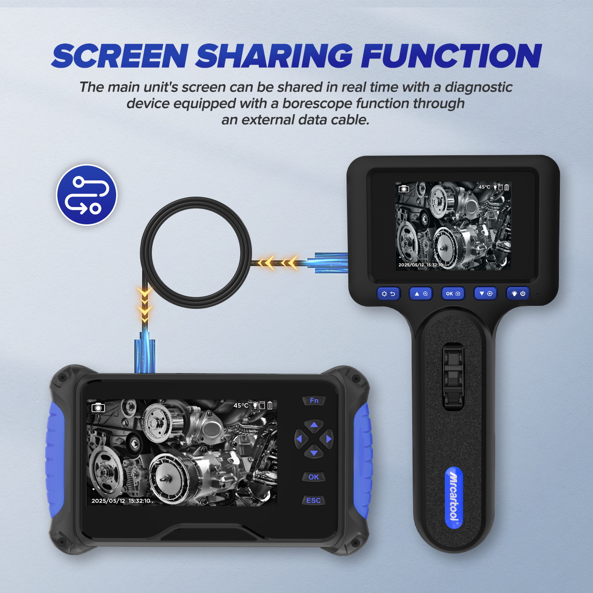 MRCARTOOL N100 Two-Way Articulating Borescope with Light, 2600mAh Battery, 0.24in Probe, IP67 Waterproof Inspection Camera for Automotive Engine