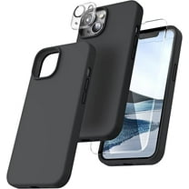 Silicone Case Designed for Apple iPhone 13 Mini Liquid Silicone Case, 3 in 1 Bundle Phone Case with Clear Tempered Glass and Camera Lens Shockproof Case for Apple iPhone 13 Mini,Black