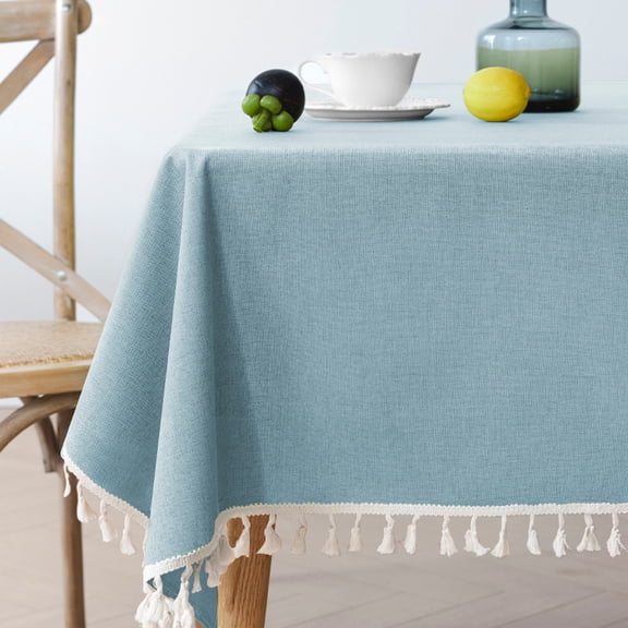 meioro Rectangle Tablecloth, Water Resistant Tassel Table Cloth Wipe Clean Table Cover, Polyester Waterproof Large Tablecloths for Kitchen Dinning Decoration (Azure, 140*180cm')