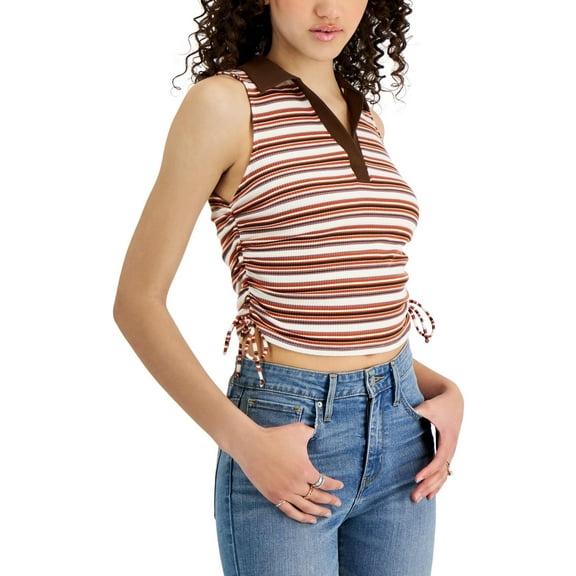 Just Polly Womens Collar V-Neck Side-string Tank Top